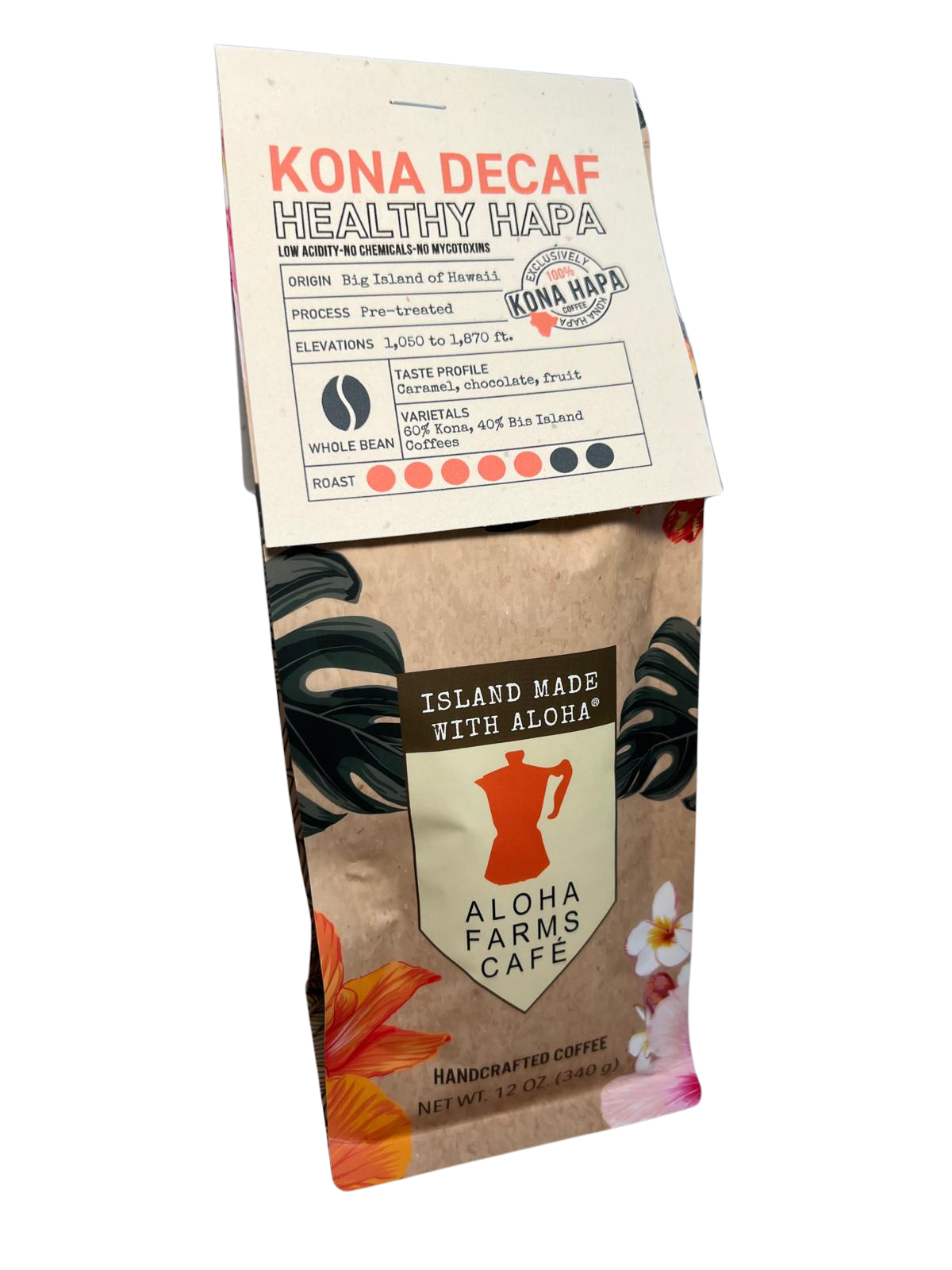 100% Kona Healthy Hapa DECAF - Medium dark roast - Whole bean coffee 12 oz.