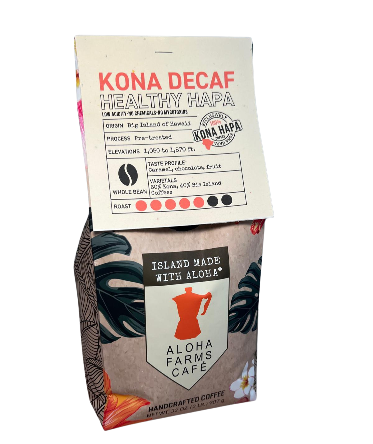 100% Kona Healthy Hapa DECAF - Medium dark roast - Whole bean coffee 32 oz.