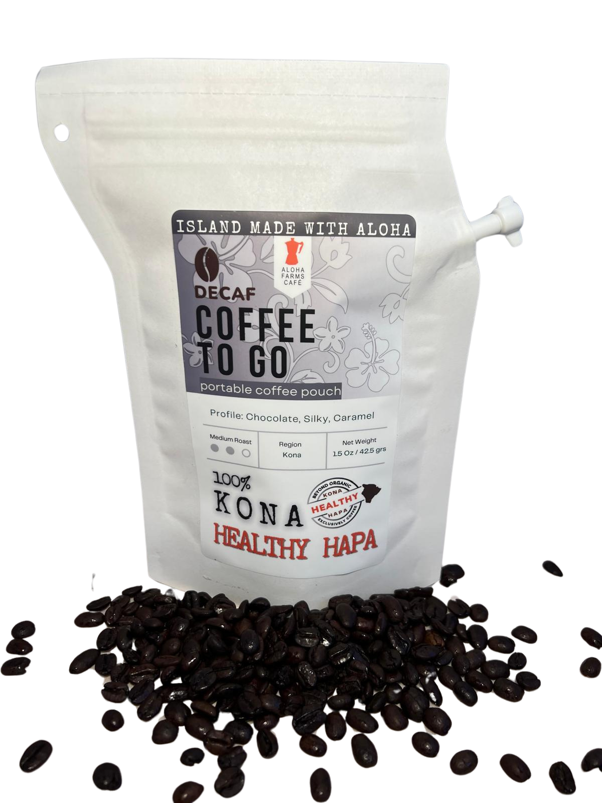 Ready to go coffee POUCH 100% KONA HEALTHY HAPA DECAF - 2 oz.