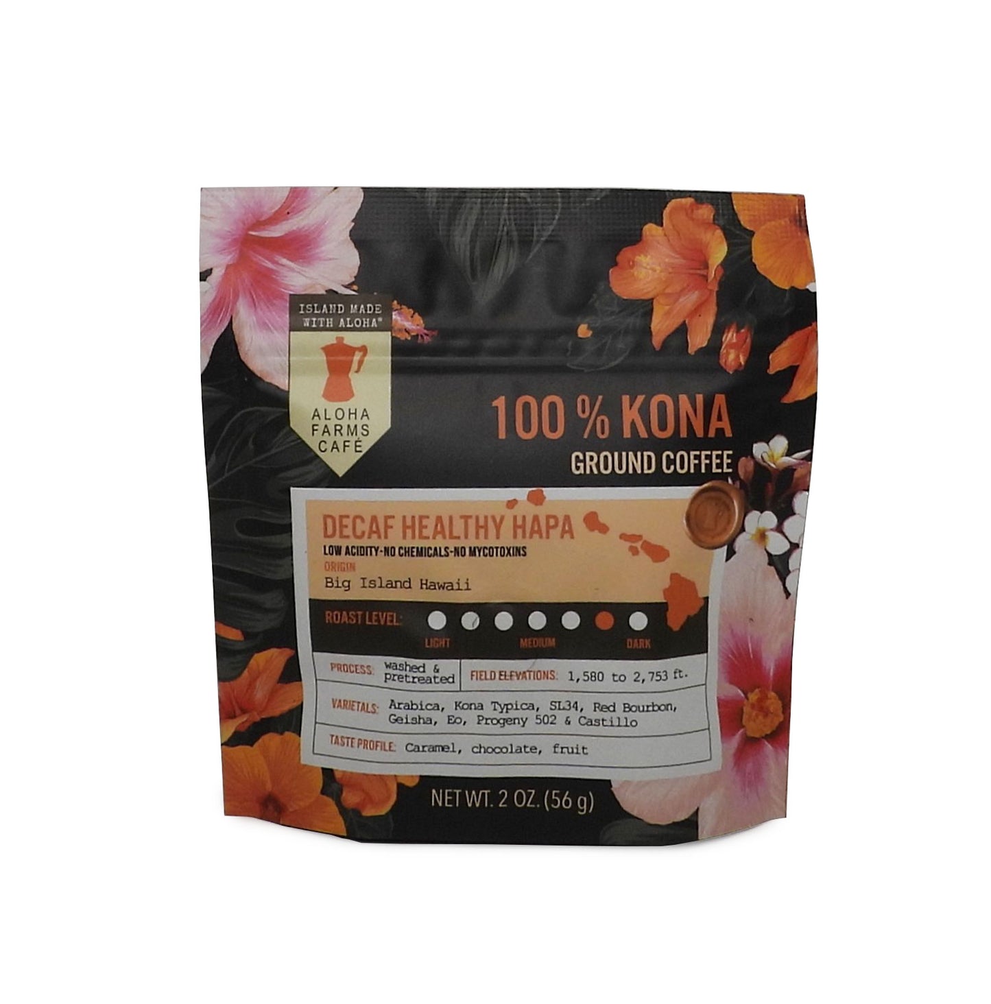 100% Kona Healthy Hapa DECAF Ground Coffee 2 oz.