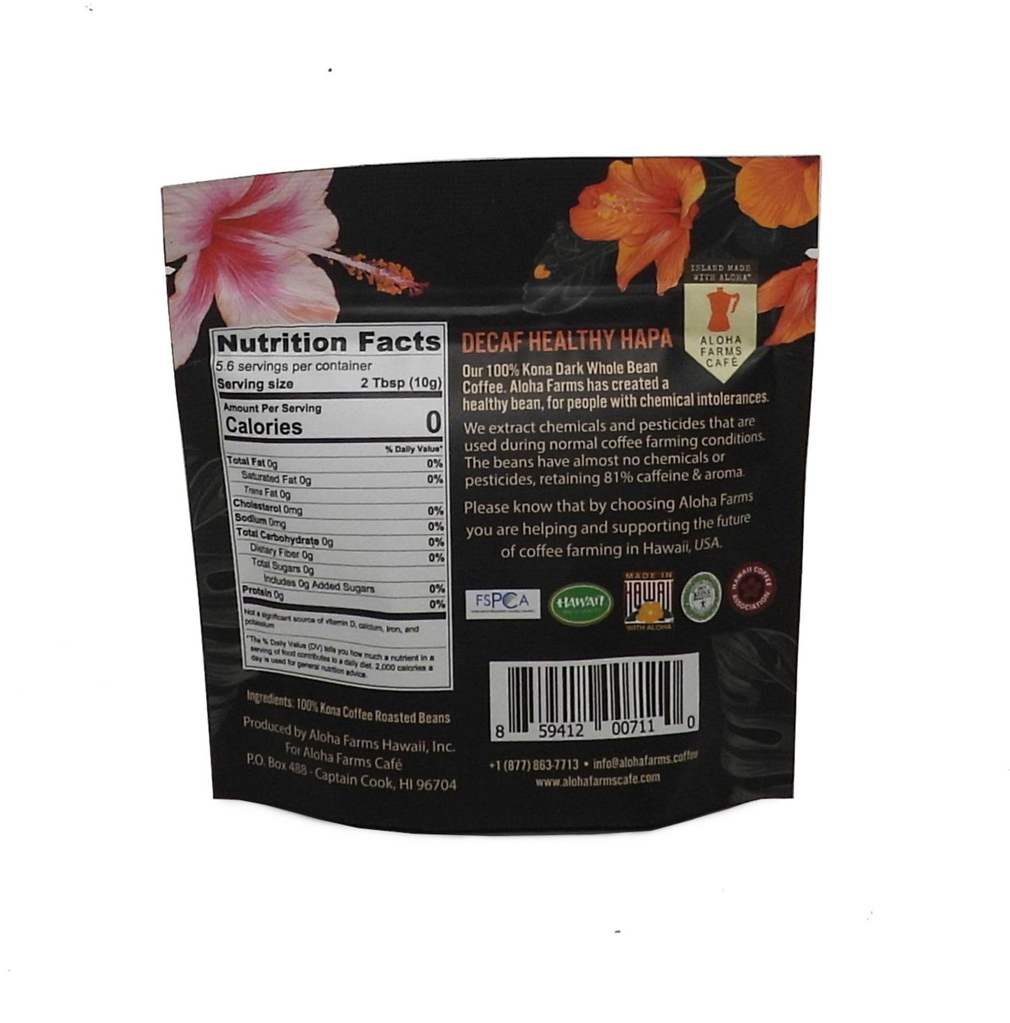 100% Kona Healthy Hapa DECAF Ground Coffee 2 oz.