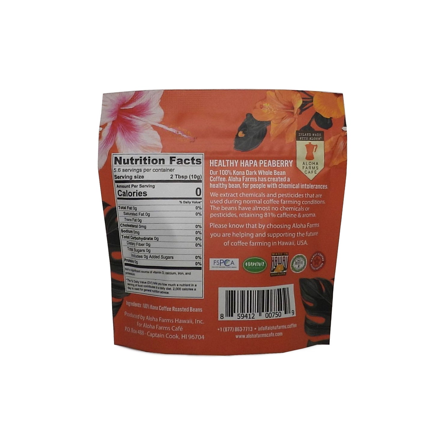 100% Kona Healthy Hapa Peaberry Whole Bean Coffee 2 oz.
