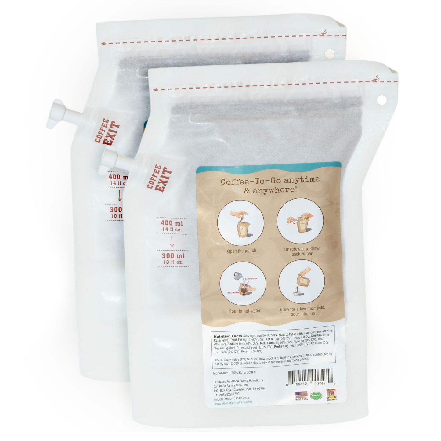Aloha Farms Café – 2 oz. Ready to go coffee POUCH