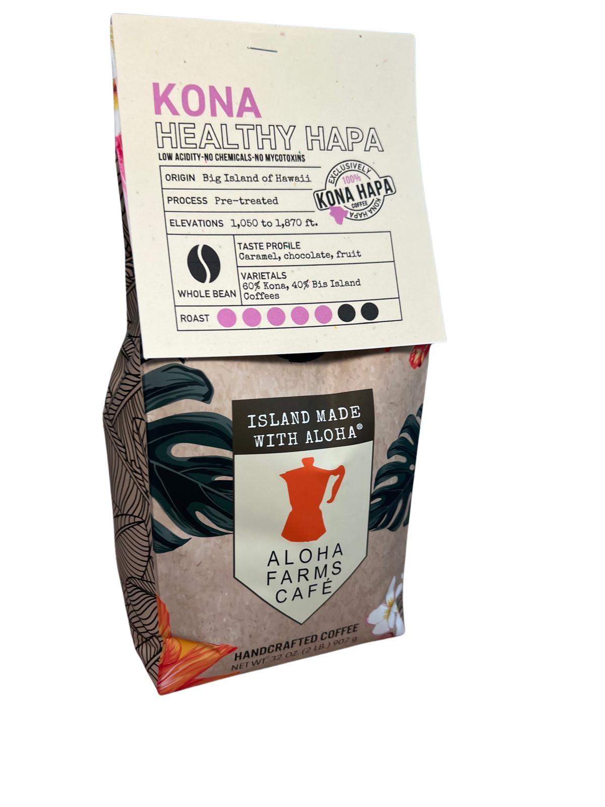 100% Kona Healthy Hapa - Medium dark roast - Whole bean coffee 32 oz.