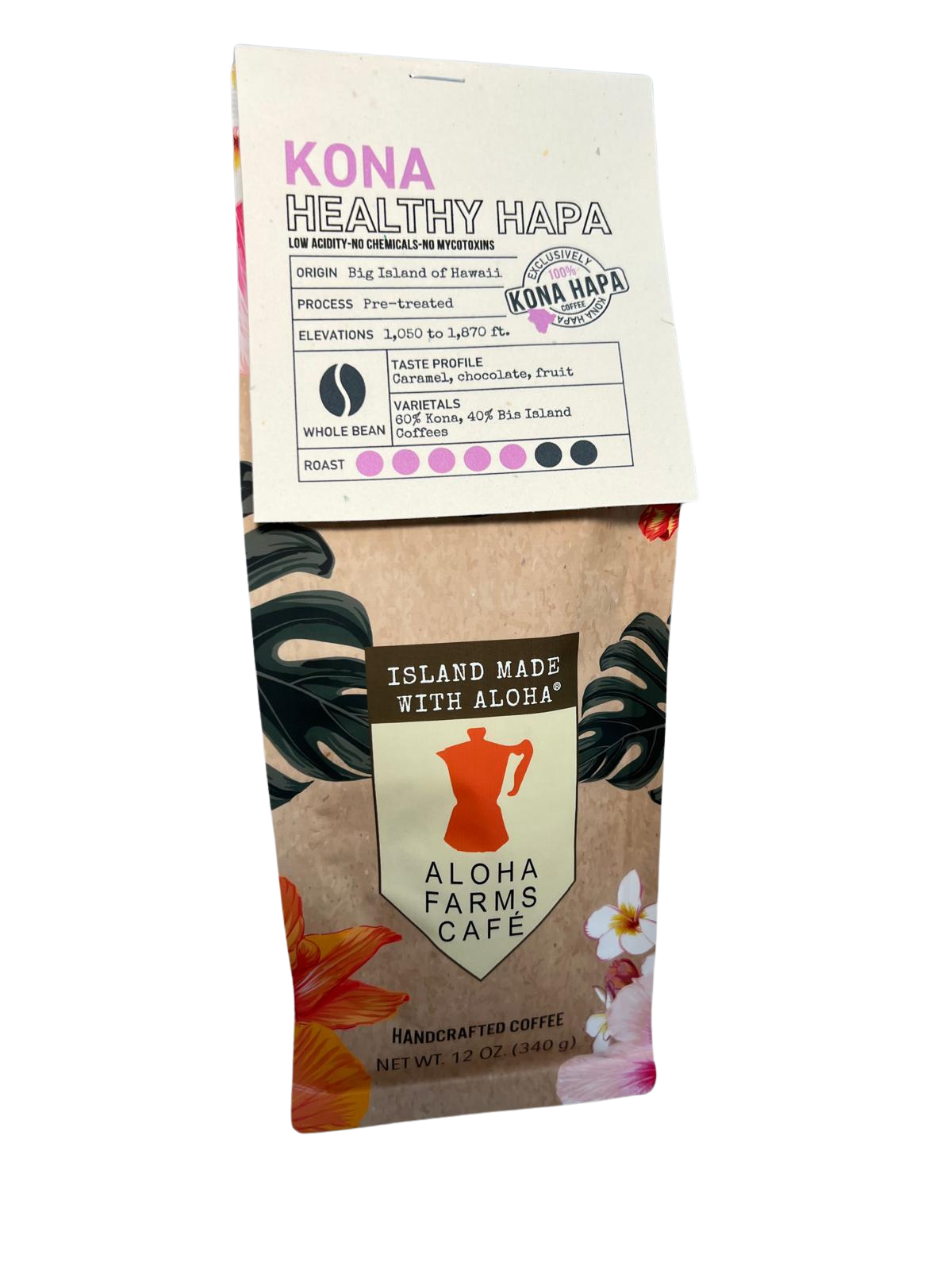 100% Kona Healthy Hapa - Medium dark roast - Whole bean coffee 12 oz.