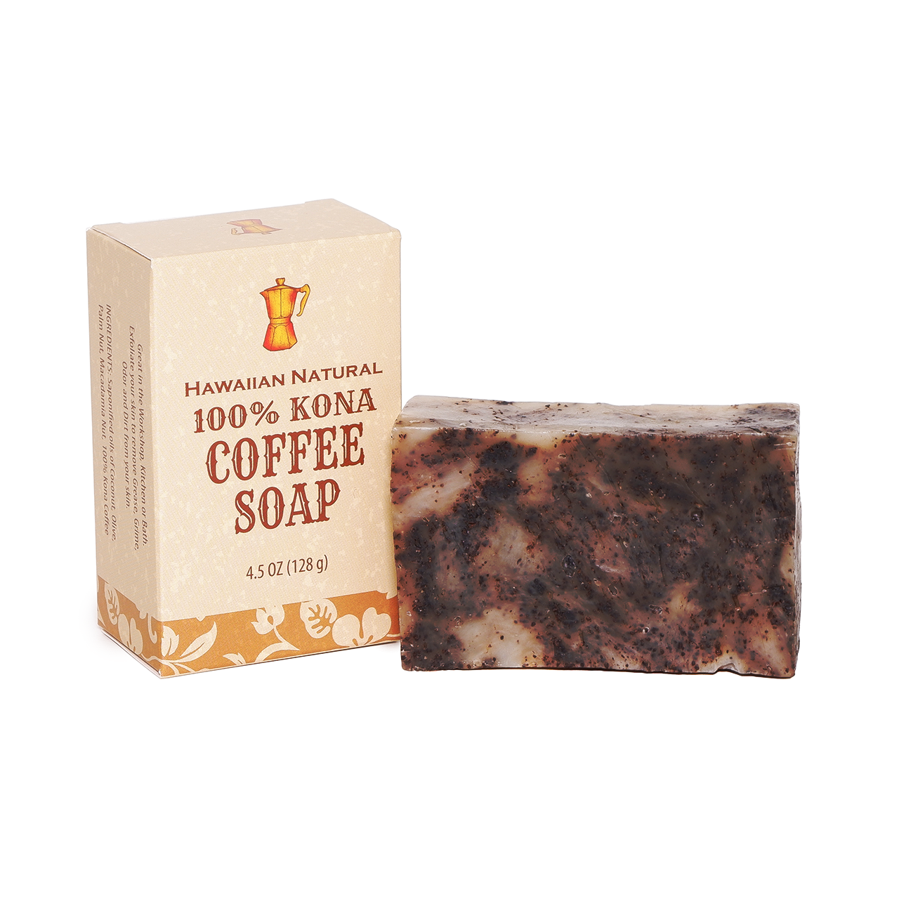 100% Kona Coffee Soap 5 oz. bar outside of box