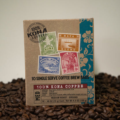 Box of 10 Single Serve Coffee Bags 100% KONA Coffee