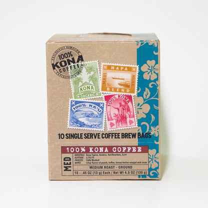 Box of 10 Single Serve Coffee Bags 100% KONA Coffee